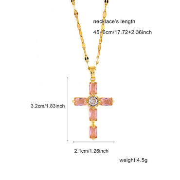 Wholesale Classic Style Cross 304 Stainless Steel Copper Inlay 18K Gold Plated Zircon Pendant Necklace