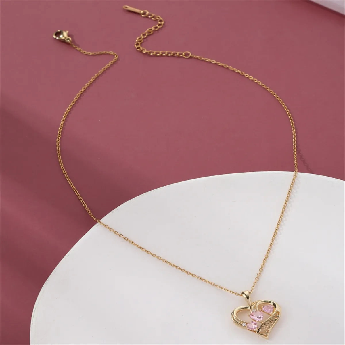 304 Stainless Steel Copper 18K Gold Plated Elegant Classic Style Plating Inlay Heart Shape Zircon Pendant Necklace