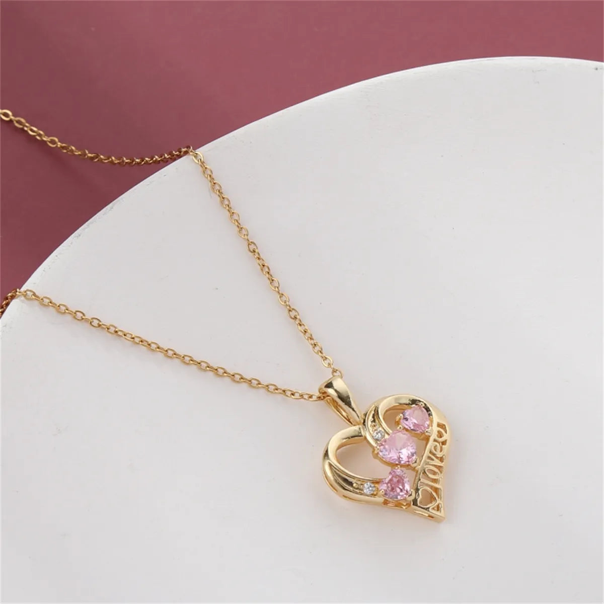 304 Stainless Steel Copper 18K Gold Plated Elegant Classic Style Plating Inlay Heart Shape Zircon Pendant Necklace