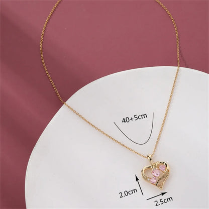 304 Stainless Steel Copper 18K Gold Plated Elegant Classic Style Plating Inlay Heart Shape Zircon Pendant Necklace