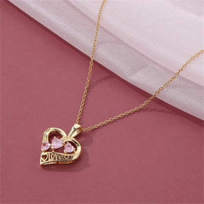 304 Stainless Steel Copper 18K Gold Plated Elegant Classic Style Plating Inlay Heart Shape Zircon Pendant Necklace