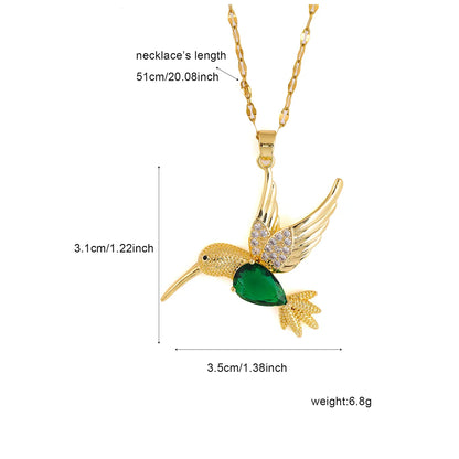 Wholesale Elegant Bird 304 Stainless Steel Copper Inlay 18K Gold Plated Zircon Pendant Necklace