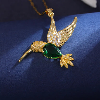 Wholesale Elegant Bird 304 Stainless Steel Copper Inlay 18K Gold Plated Zircon Pendant Necklace