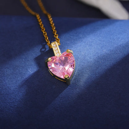 Wholesale Elegant Heart Shape 304 Stainless Steel Copper Inlay 18K Gold Plated Zircon Pendant Necklace