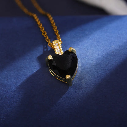 Wholesale Elegant Heart Shape 304 Stainless Steel Copper Inlay 18K Gold Plated Zircon Pendant Necklace