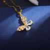 Wholesale Elegant Sunflower Flower Butterfly 304 Stainless Steel Copper Inlay 18K Gold Plated Zircon Pendant Necklace