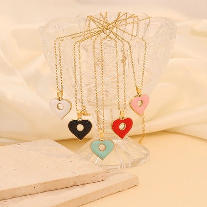 304 Stainless Steel Copper 18K Gold Plated Enamel Heart Shape