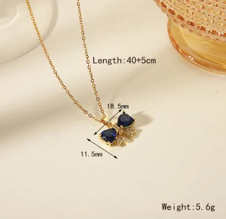 304 Stainless Steel Copper 18K Gold Plated Exaggerated Sweet Simple Style Plating Inlay Bow Knot Zircon Pendant Necklace