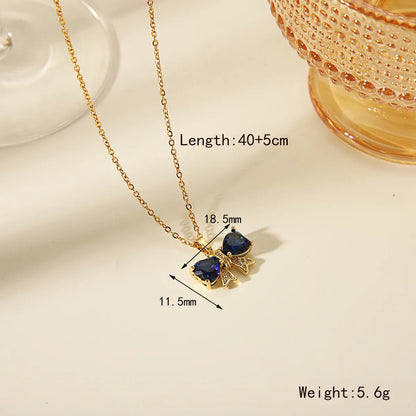 304 Stainless Steel Copper 18K Gold Plated Exaggerated Sweet Simple Style Plating Inlay Bow Knot Zircon Pendant Necklace