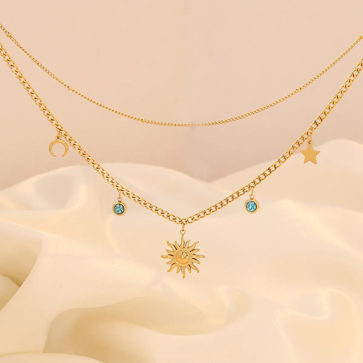 304 Stainless Steel Copper 18K Gold Plated Flowers Inlay Flower Shell Glass Double Layer Necklaces