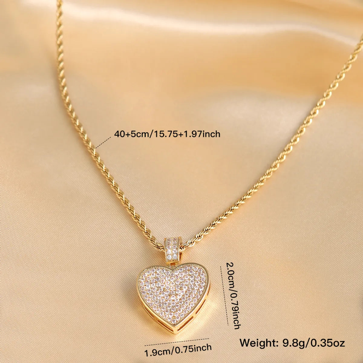 Wholesale Jewelry Hip-Hop Simple Style Shiny Heart Shape 304 Stainless Steel Copper Zircon 18K Gold Plated Inlay Pendant Necklace