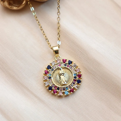 Wholesale IG Style Human Madonna Of The Yarnwinder 304 Stainless Steel Copper Inlay 18K Gold Plated Zircon Pendant Necklace