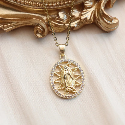 Wholesale IG Style Human Madonna Of The Yarnwinder 304 Stainless Steel Copper Inlay 18K Gold Plated Zircon Pendant Necklace