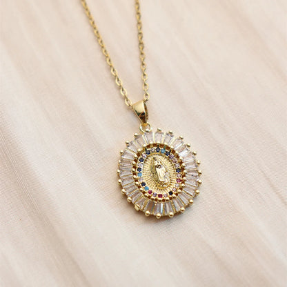 Wholesale IG Style Human Madonna Of The Yarnwinder 304 Stainless Steel Copper Inlay 18K Gold Plated Zircon Pendant Necklace