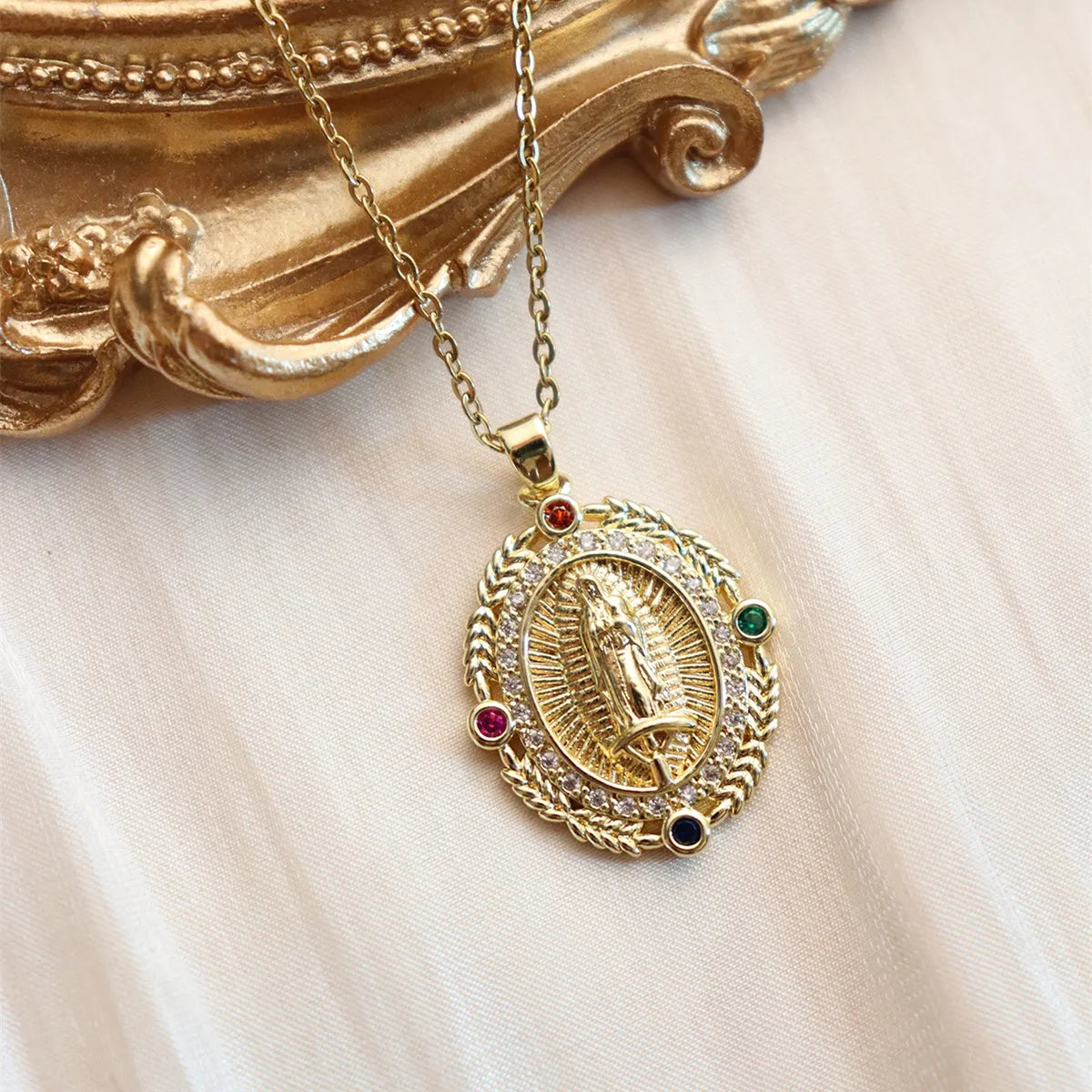 Wholesale IG Style Human Madonna Of The Yarnwinder 304 Stainless Steel Copper Inlay 18K Gold Plated Zircon Pendant Necklace