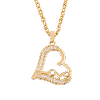 304 Stainless Steel Copper 18K Gold Plated Inlay Heart Shape Zircon Pendant Necklace