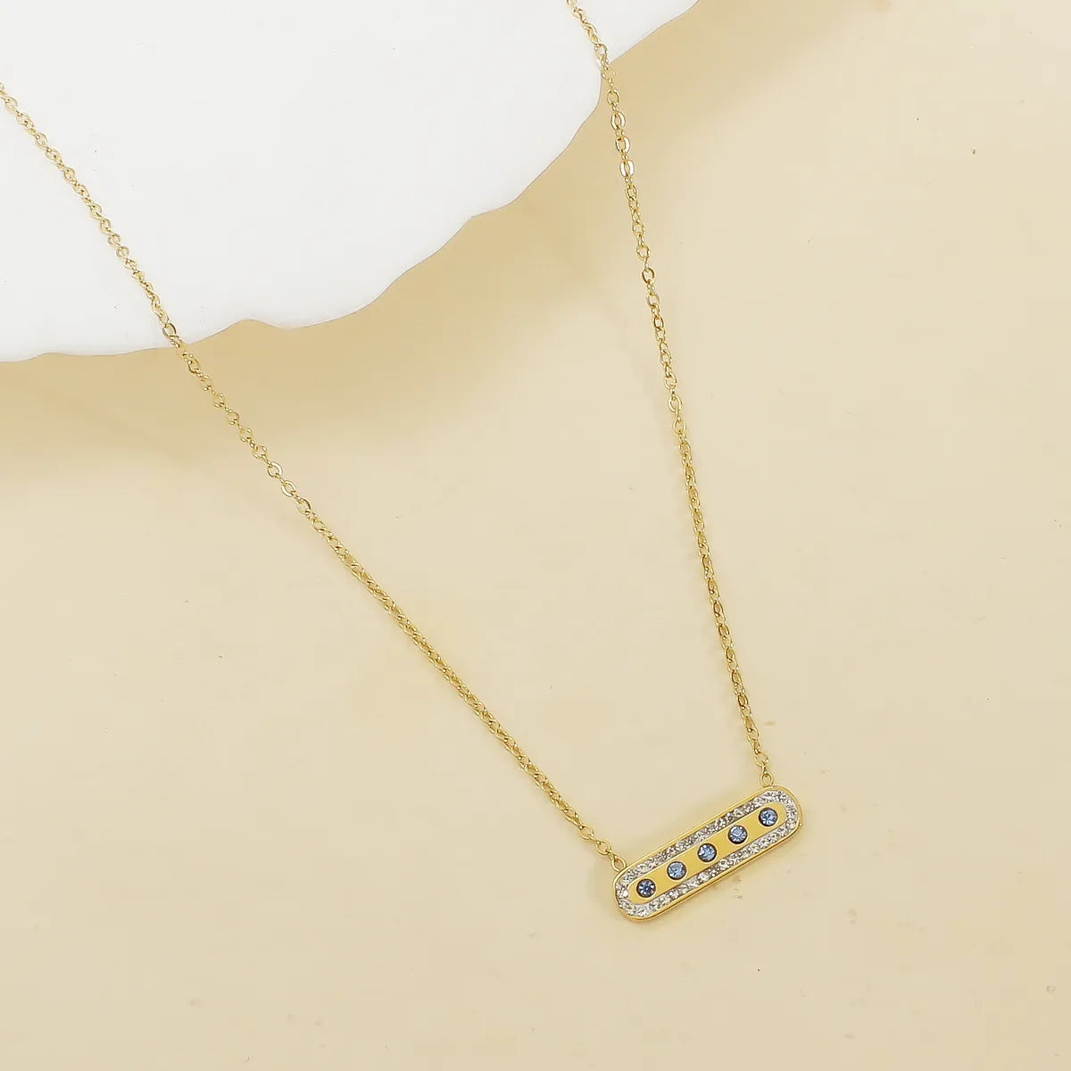 304 Stainless Steel Copper 18K Gold Plated Inlay Rectangle Zircon Necklace