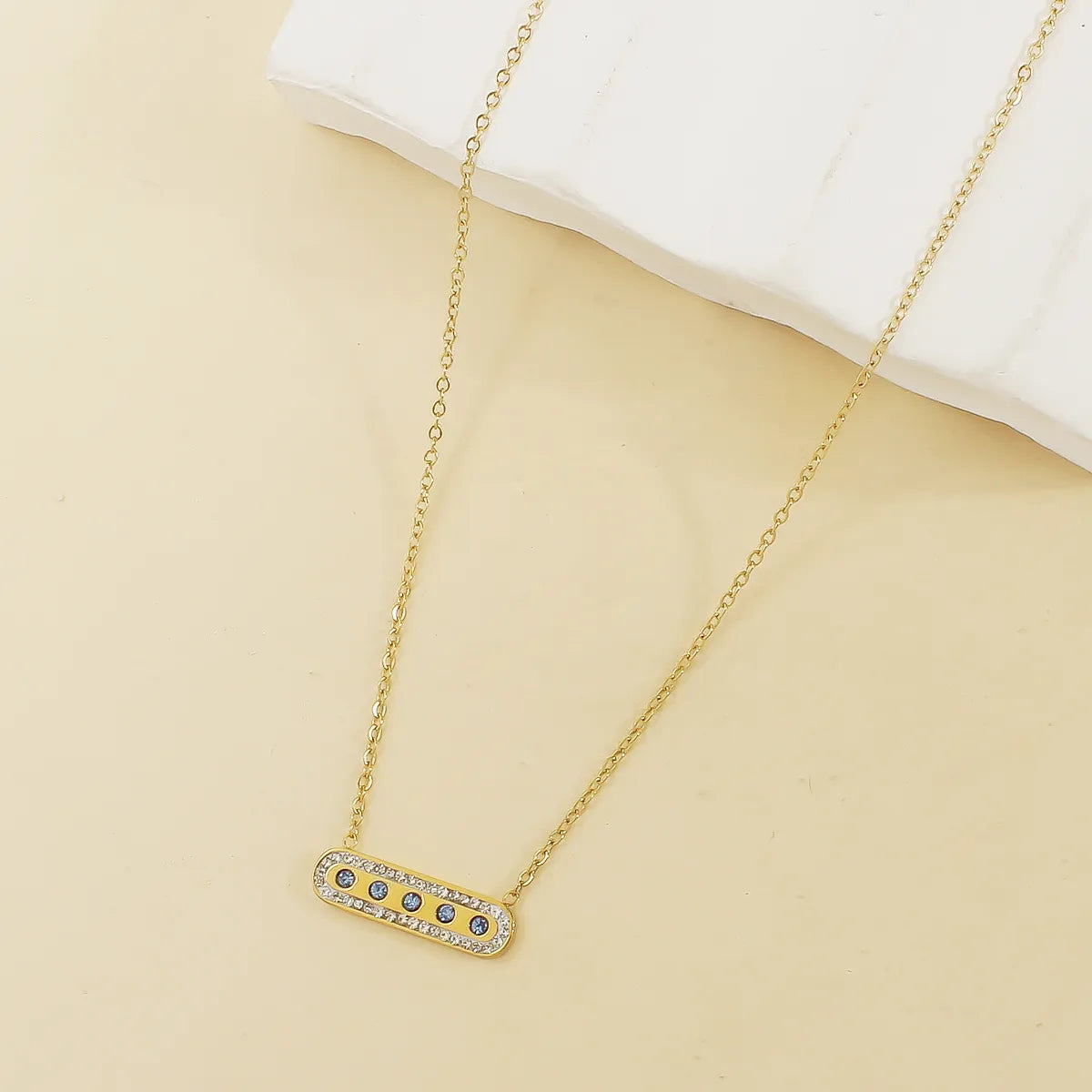 304 Stainless Steel Copper 18K Gold Plated Inlay Rectangle Zircon Necklace