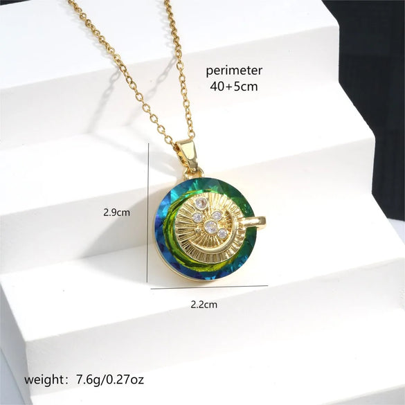 304 Stainless Steel Copper 18K Gold Plated Inlay Star Moon Crystal Zircon Pendant Necklace
