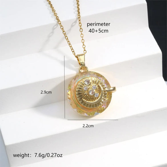 304 Stainless Steel Copper 18K Gold Plated Inlay Star Moon Crystal Zircon Pendant Necklace