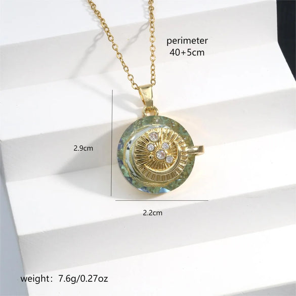 304 Stainless Steel Copper 18K Gold Plated Inlay Star Moon Crystal Zircon Pendant Necklace