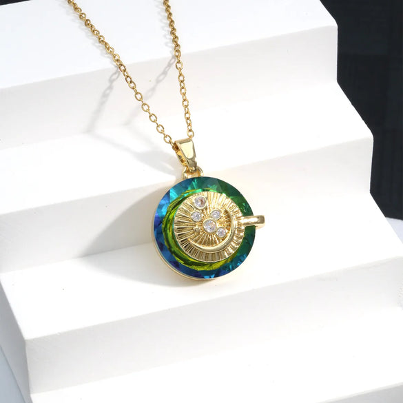 304 Stainless Steel Copper 18K Gold Plated Inlay Star Moon Crystal Zircon Pendant Necklace