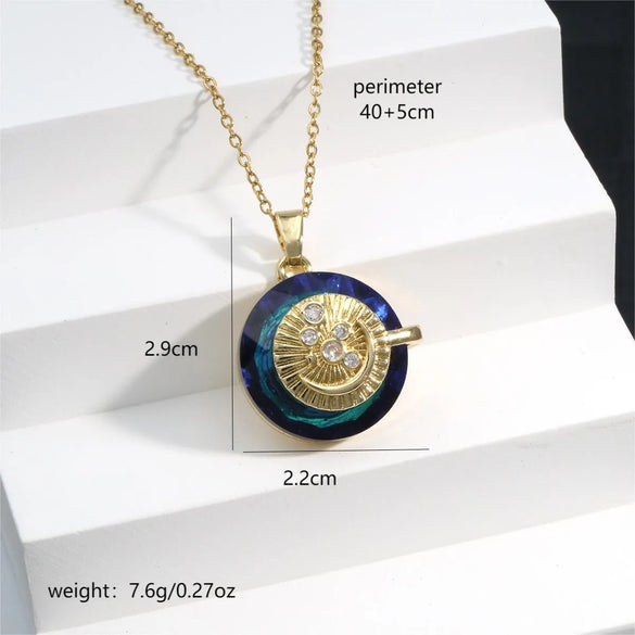 304 Stainless Steel Copper 18K Gold Plated Inlay Star Moon Crystal Zircon Pendant Necklace