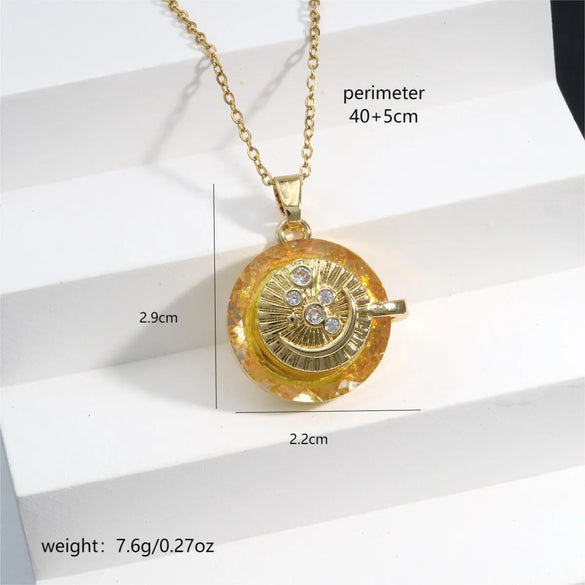 304 Stainless Steel Copper 18K Gold Plated Inlay Star Moon Crystal Zircon Pendant Necklace