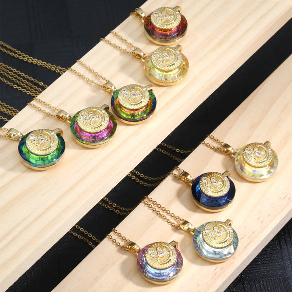 304 Stainless Steel Copper 18K Gold Plated Inlay Star Moon Crystal Zircon Pendant Necklace
