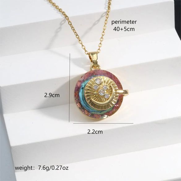 304 Stainless Steel Copper 18K Gold Plated Inlay Star Moon Crystal Zircon Pendant Necklace