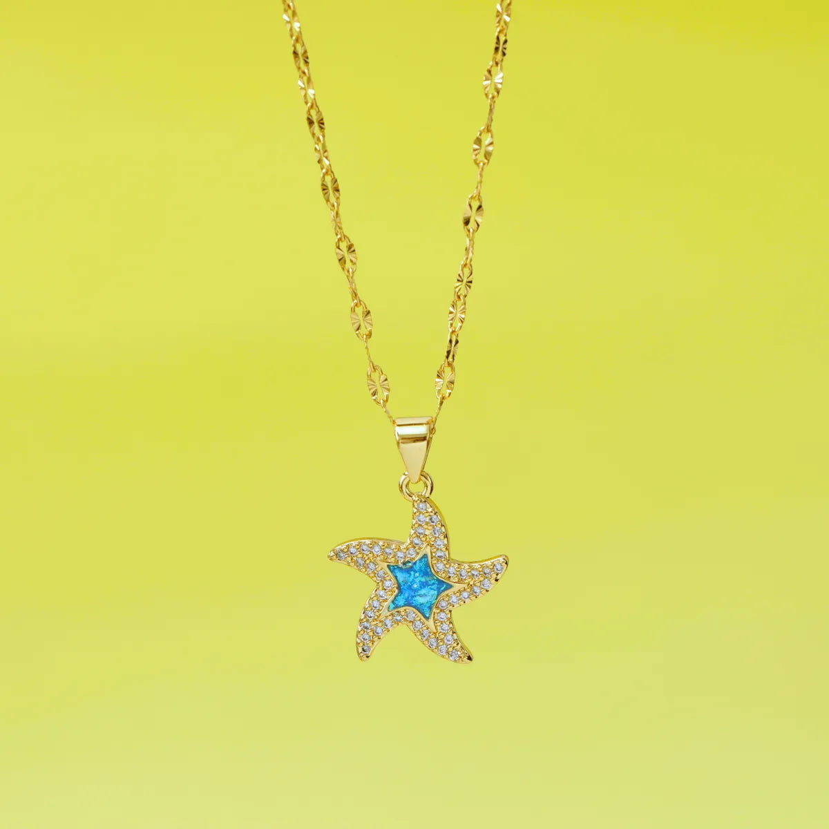 304 Stainless Steel Copper 18K Gold Plated Inlay Starfish Gem Resin Zircon Pendant Necklace