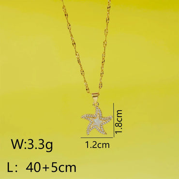 304 Stainless Steel Copper 18K Gold Plated Inlay Starfish Gem Resin Zircon Pendant Necklace