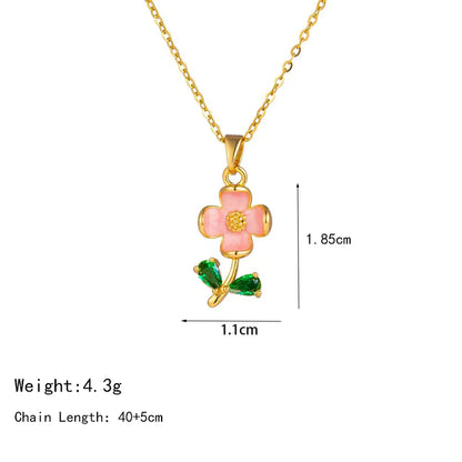 304 Stainless Steel Copper 18K Gold Plated K Gold Plated Cute Inlay Flower Butterfly Acrylic Shell Zircon Pendant Necklace