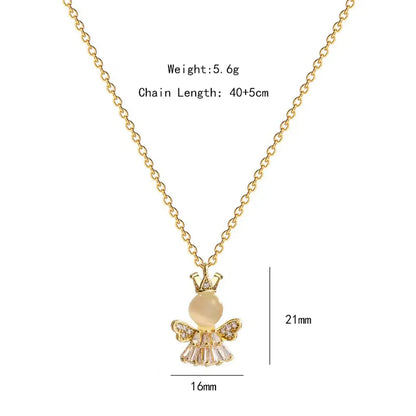 304 Stainless Steel Copper 18K Gold Plated K Gold Plated Cute Inlay Flower Butterfly Acrylic Shell Zircon Pendant Necklace