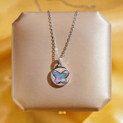 304 Stainless Steel Copper 18K Gold Plated K Gold Plated Cute Inlay Flower Butterfly Acrylic Shell Zircon Pendant Necklace