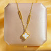 304 Stainless Steel Copper 18K Gold Plated K Gold Plated Cute Inlay Flower Butterfly Acrylic Shell Zircon Pendant Necklace