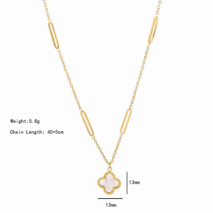 304 Stainless Steel Copper 18K Gold Plated K Gold Plated Cute Inlay Flower Butterfly Acrylic Shell Zircon Pendant Necklace