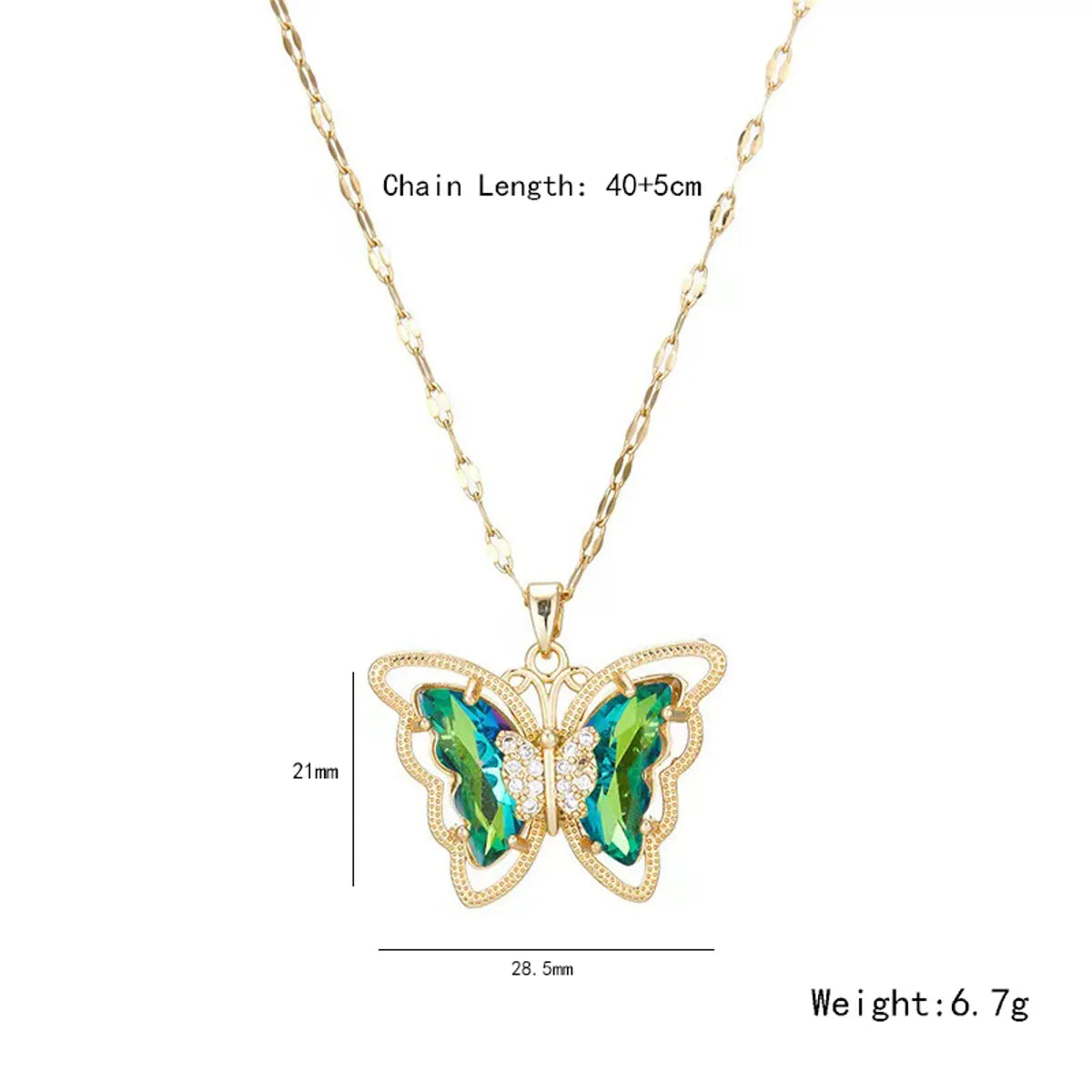 304 Stainless Steel Copper 18K Gold Plated K Gold Plated Cute Inlay Flower Butterfly Acrylic Shell Zircon Pendant Necklace