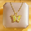 304 Stainless Steel Copper 18K Gold Plated K Gold Plated Cute Inlay Flower Butterfly Acrylic Shell Zircon Pendant Necklace