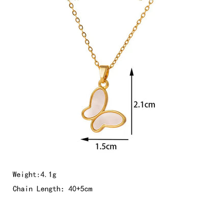 304 Stainless Steel Copper 18K Gold Plated K Gold Plated Cute Inlay Flower Butterfly Acrylic Shell Zircon Pendant Necklace