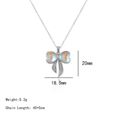 304 Stainless Steel Copper 18K Gold Plated K Gold Plated Cute Inlay Flower Butterfly Acrylic Shell Zircon Pendant Necklace