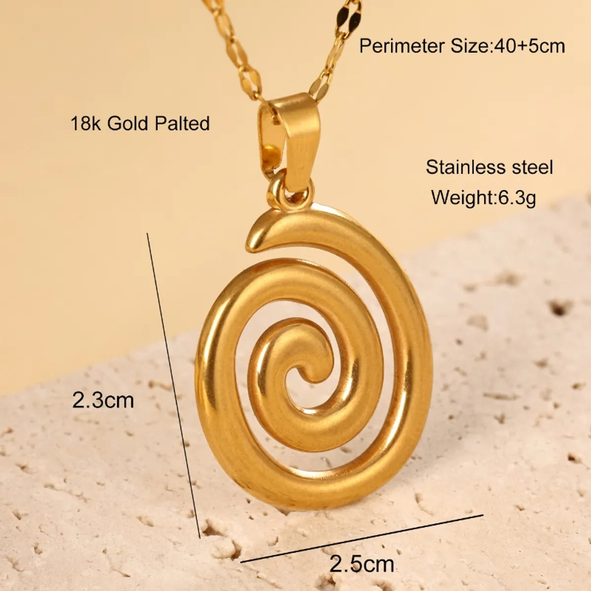 304 Stainless Steel Copper 18K Gold Plated Mosquito-Repellent Incense Spiral Pendant Necklace