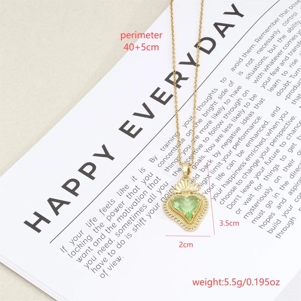 304 Stainless Steel Copper 18K Gold Plated Plating Inlay Heart Shape Rhinestones Pendant Necklace