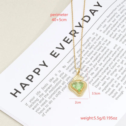 304 Stainless Steel Copper 18K Gold Plated Plating Inlay Heart Shape Rhinestones Pendant Necklace