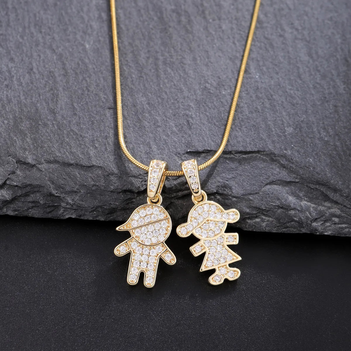 304 Stainless Steel Copper 18K Gold Plated Plating Inlay Human Zircon Pendant Necklace