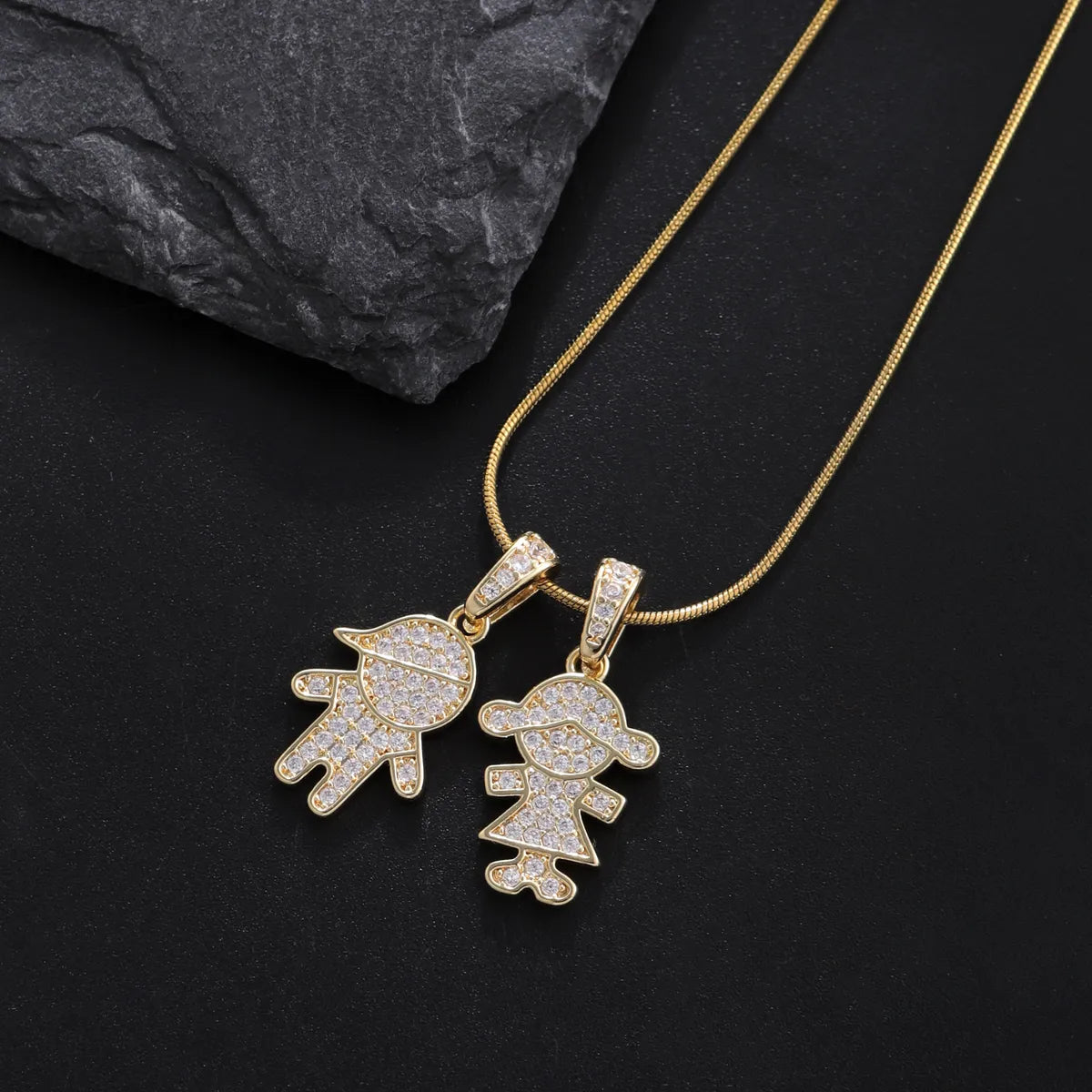 304 Stainless Steel Copper 18K Gold Plated Plating Inlay Human Zircon Pendant Necklace