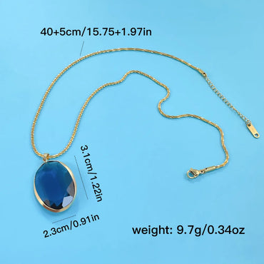 304 Stainless Steel Copper 18K Gold Plated Shiny Plating Inlay Oval Glass Pendant Necklace