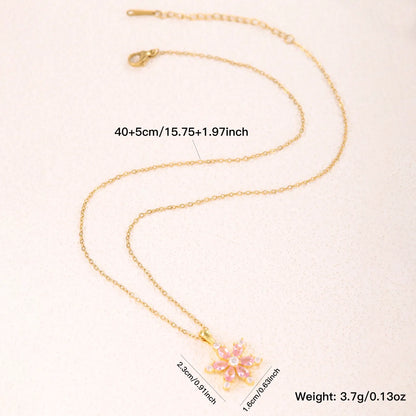 304 Stainless Steel Copper 18K Gold Plated Simple Style Classic Style Plating Inlay Flower Zircon Pendant Necklace