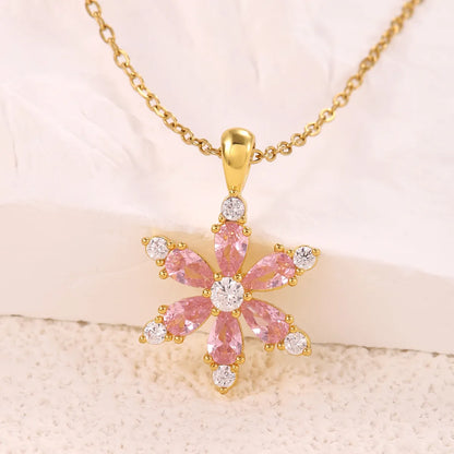 304 Stainless Steel Copper 18K Gold Plated Simple Style Classic Style Plating Inlay Flower Zircon Pendant Necklace