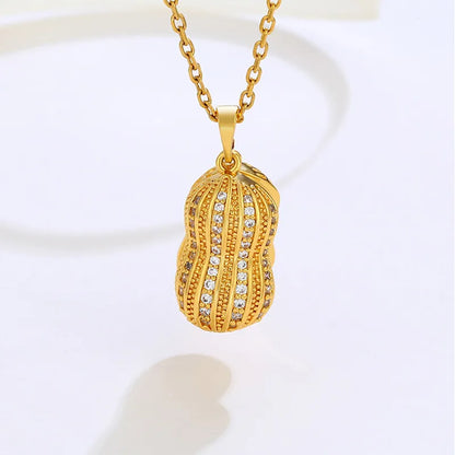 304 Stainless Steel Copper 24K Gold Plated Retro Classic Style Plating Inlay Peanut Artificial Gemstones Pendant Necklace